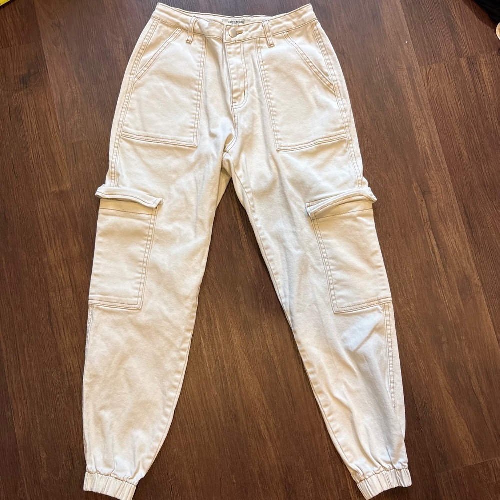 Cream High Waisted Cargo Joggers Utility Streetwear Gorpcore Twill Pants S Basic
